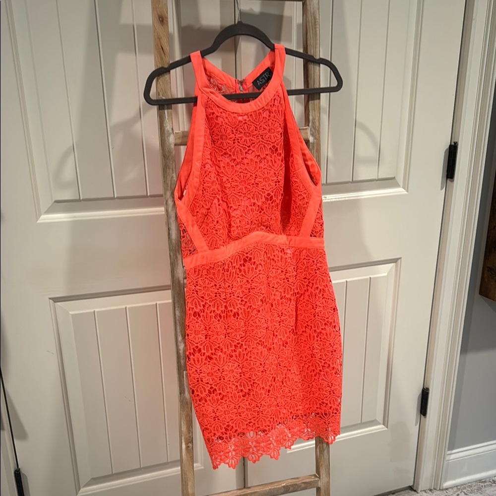 Astr Orange Sheath Mini Dress Halter Sleeveless